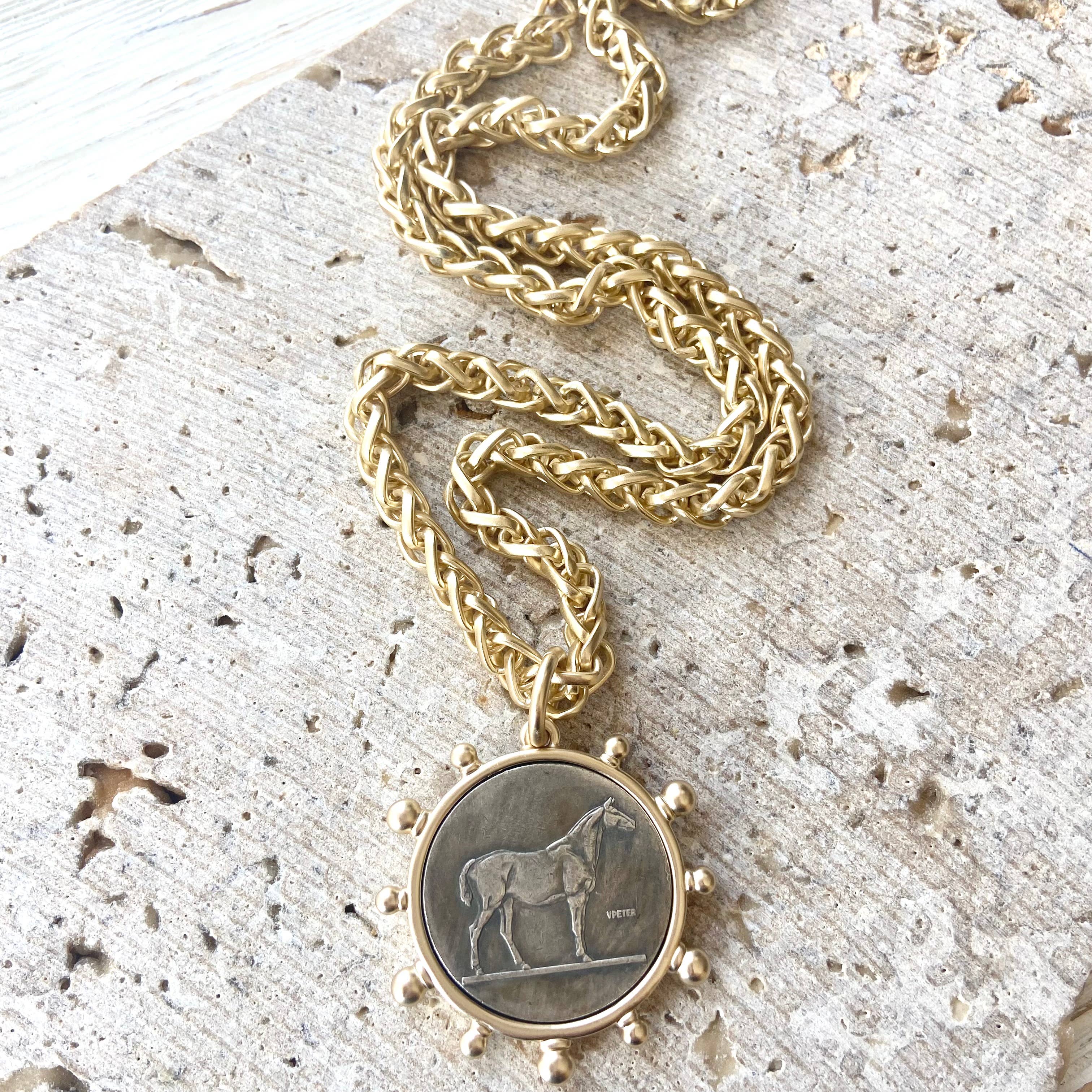 Gold Chain Equestrian Horse Coin Necklace