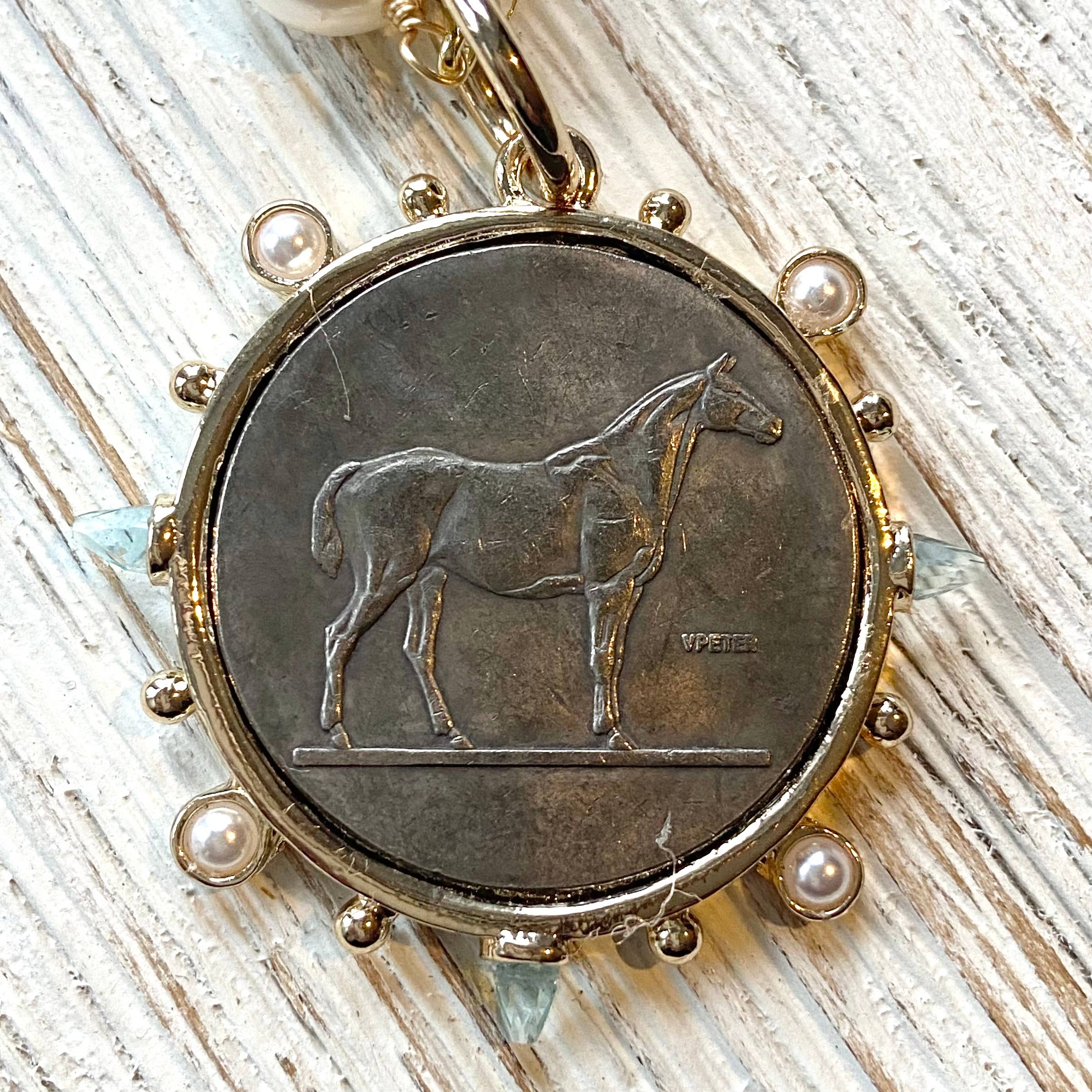 Silver Equestrian Horse Coin Necklace