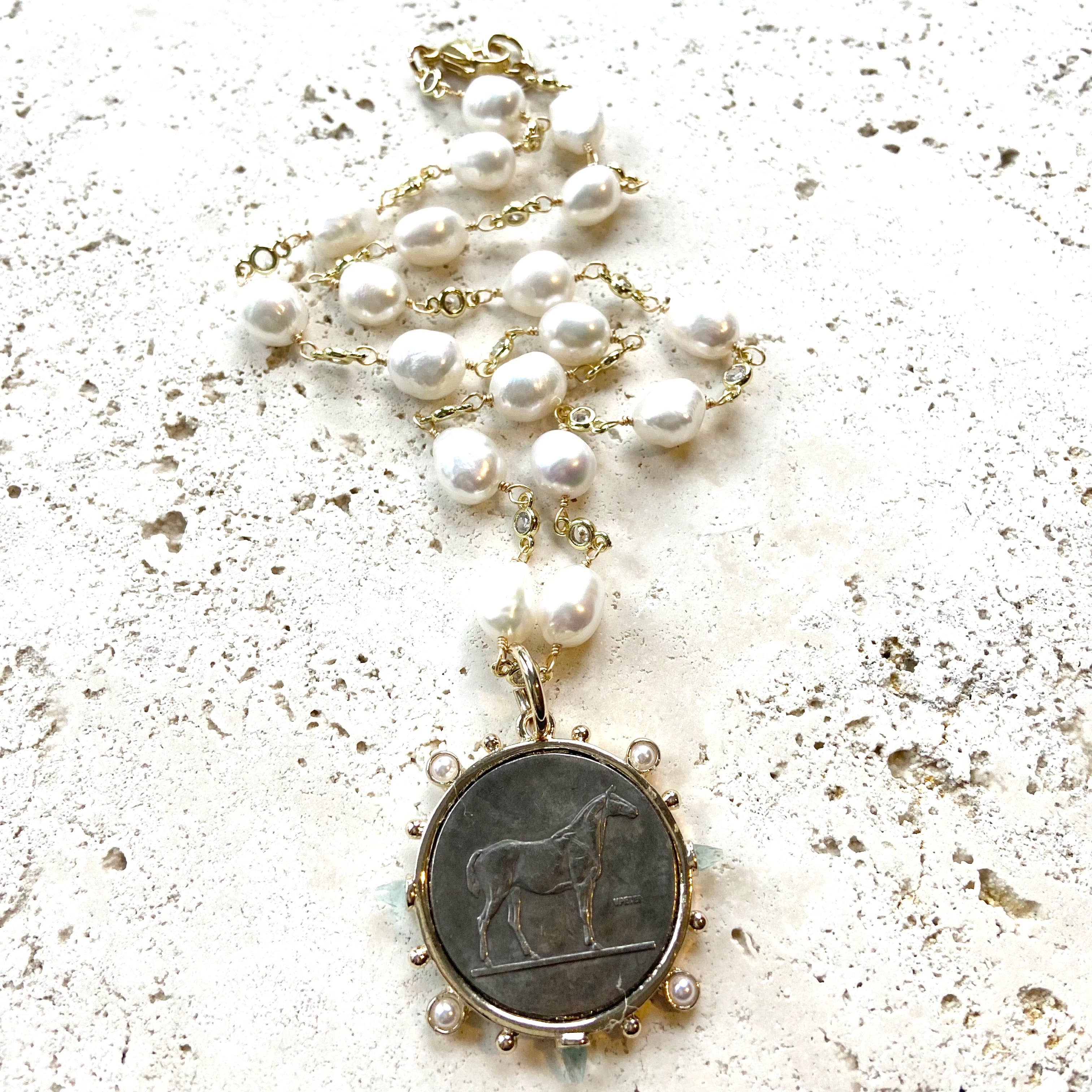 Silver Equestrian Horse Coin Necklace