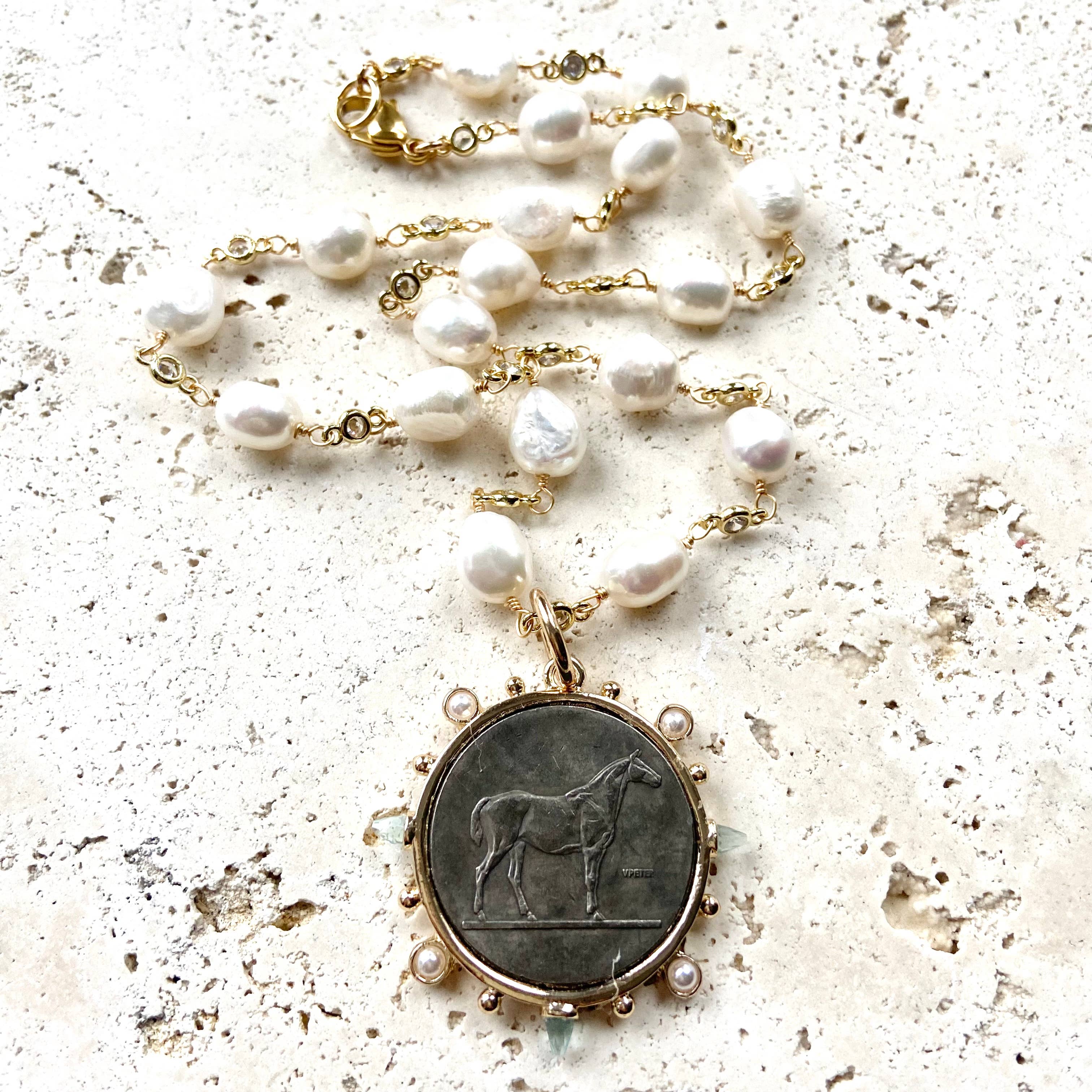 Silver Equestrian Horse Coin Necklace
