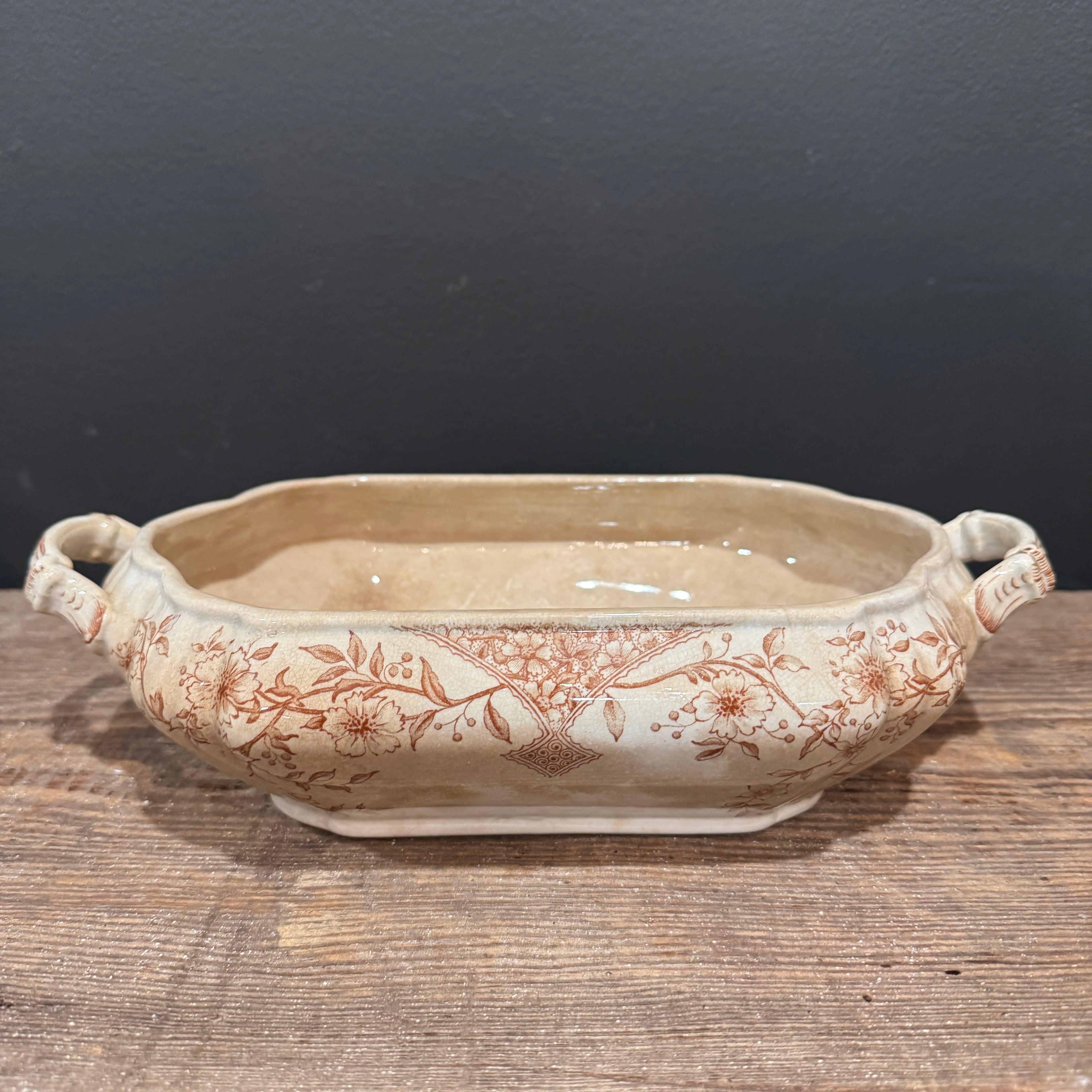 English Brown Transferware Oval Tureen