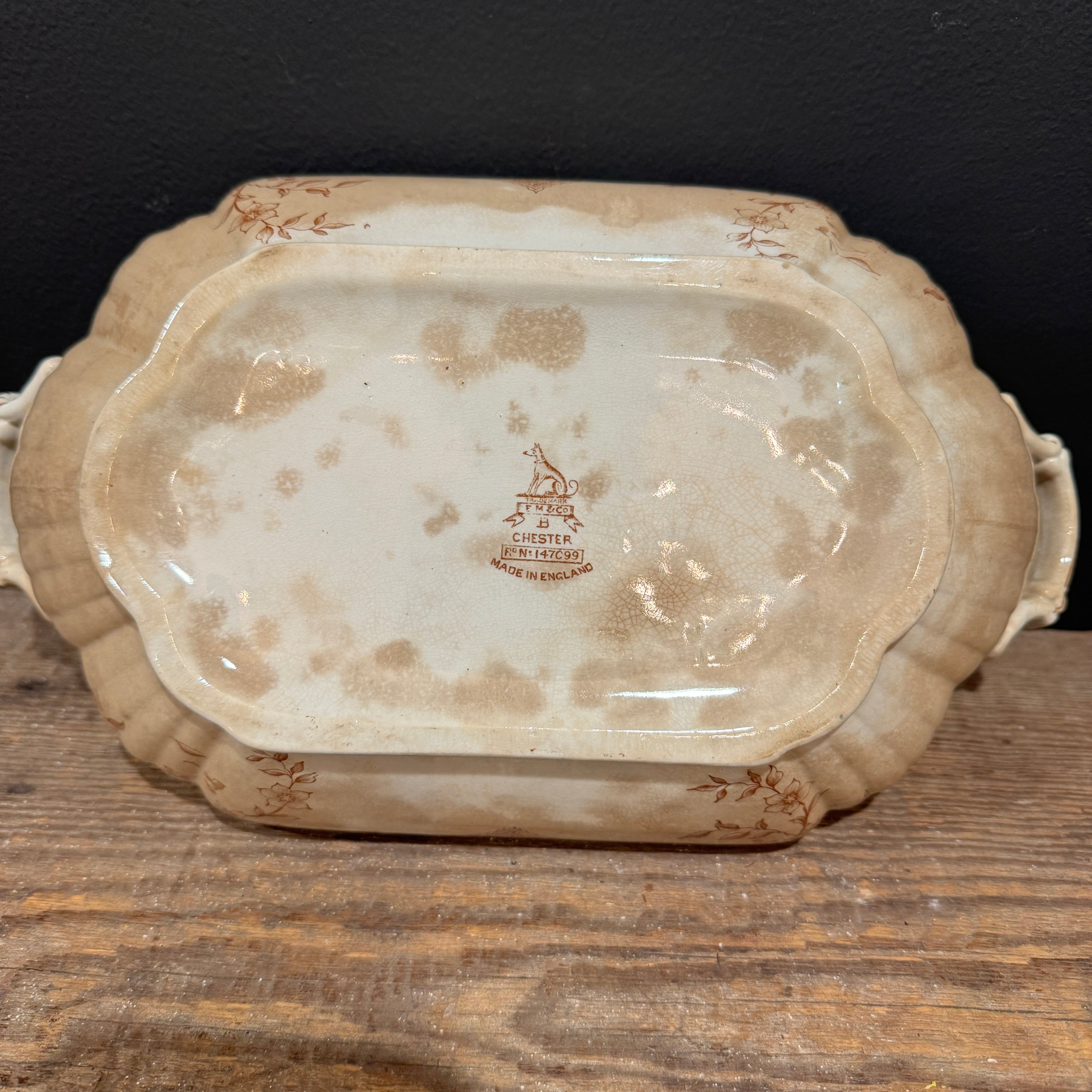 English Brown Transferware Oval Tureen