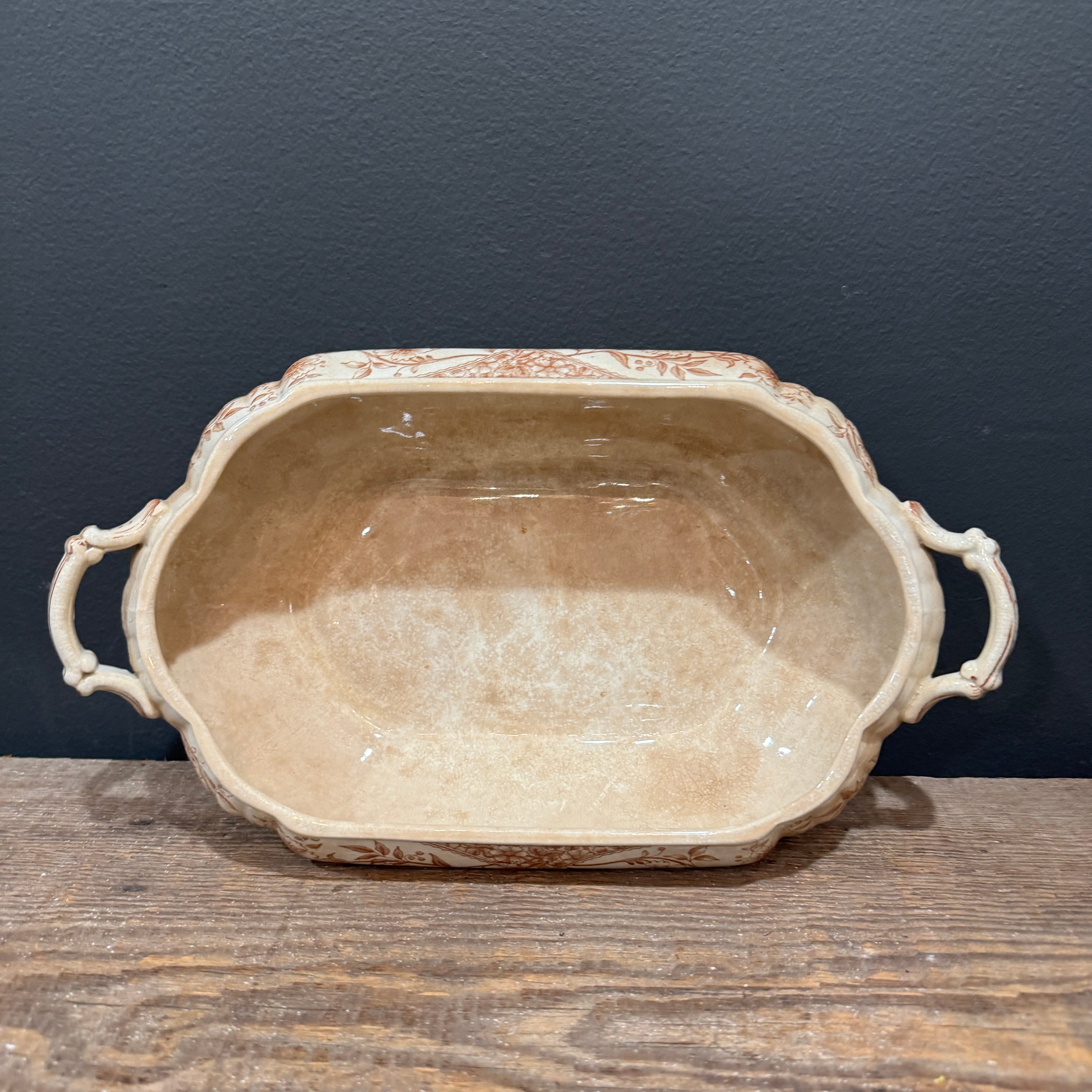 English Brown Transferware Oval Tureen