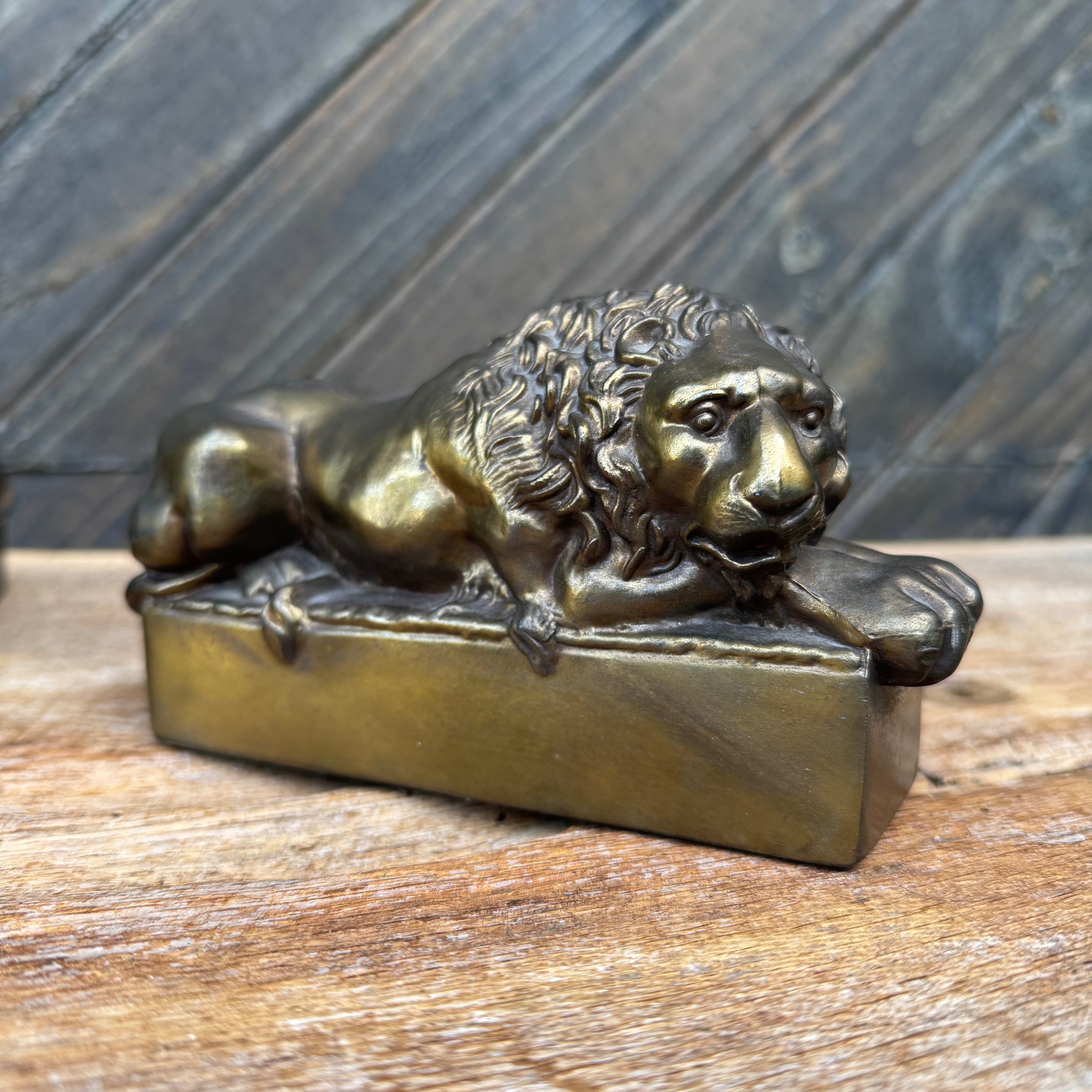 Antique Solid Bronze Canova Lion Bookends