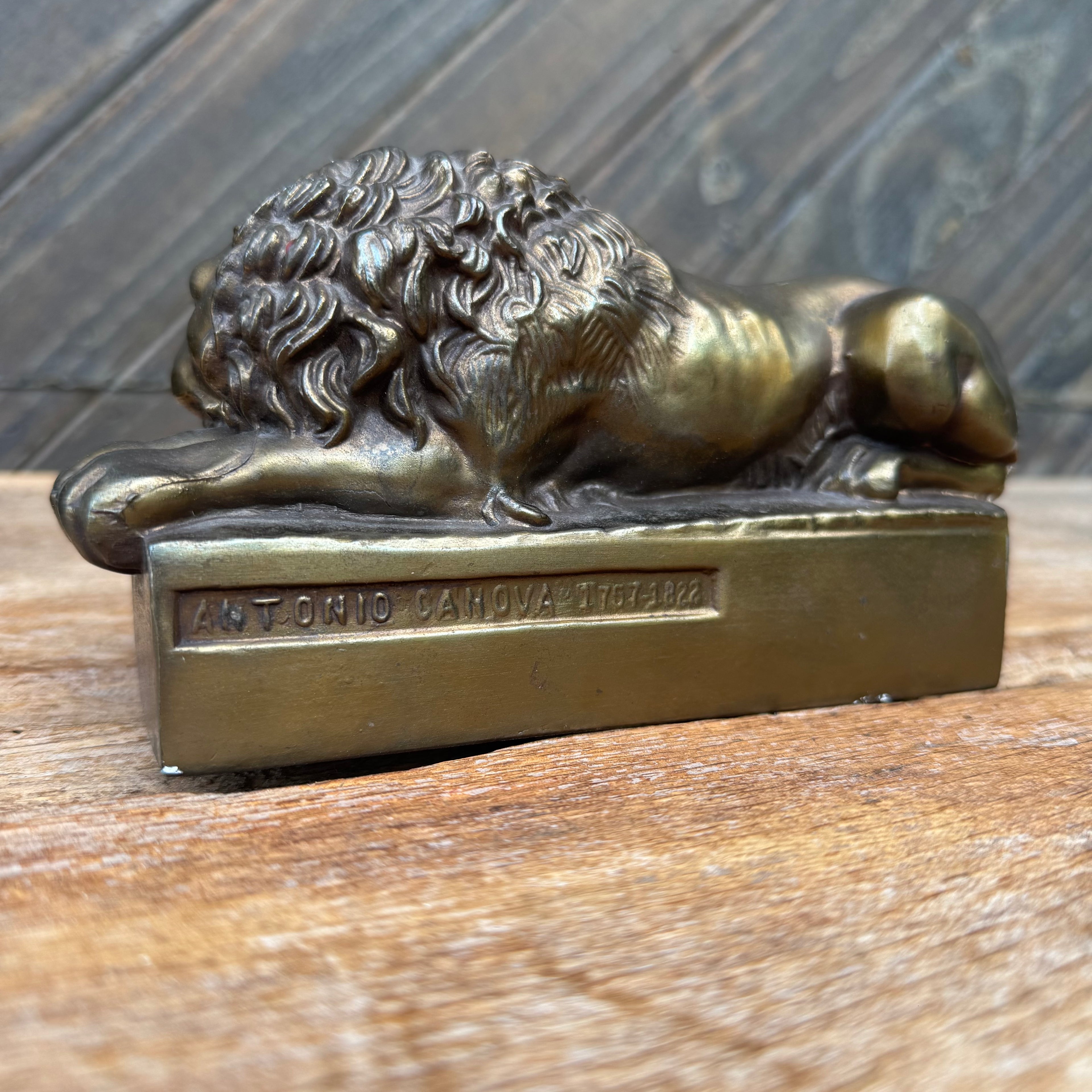 Antique Solid Bronze Canova Lion Bookends