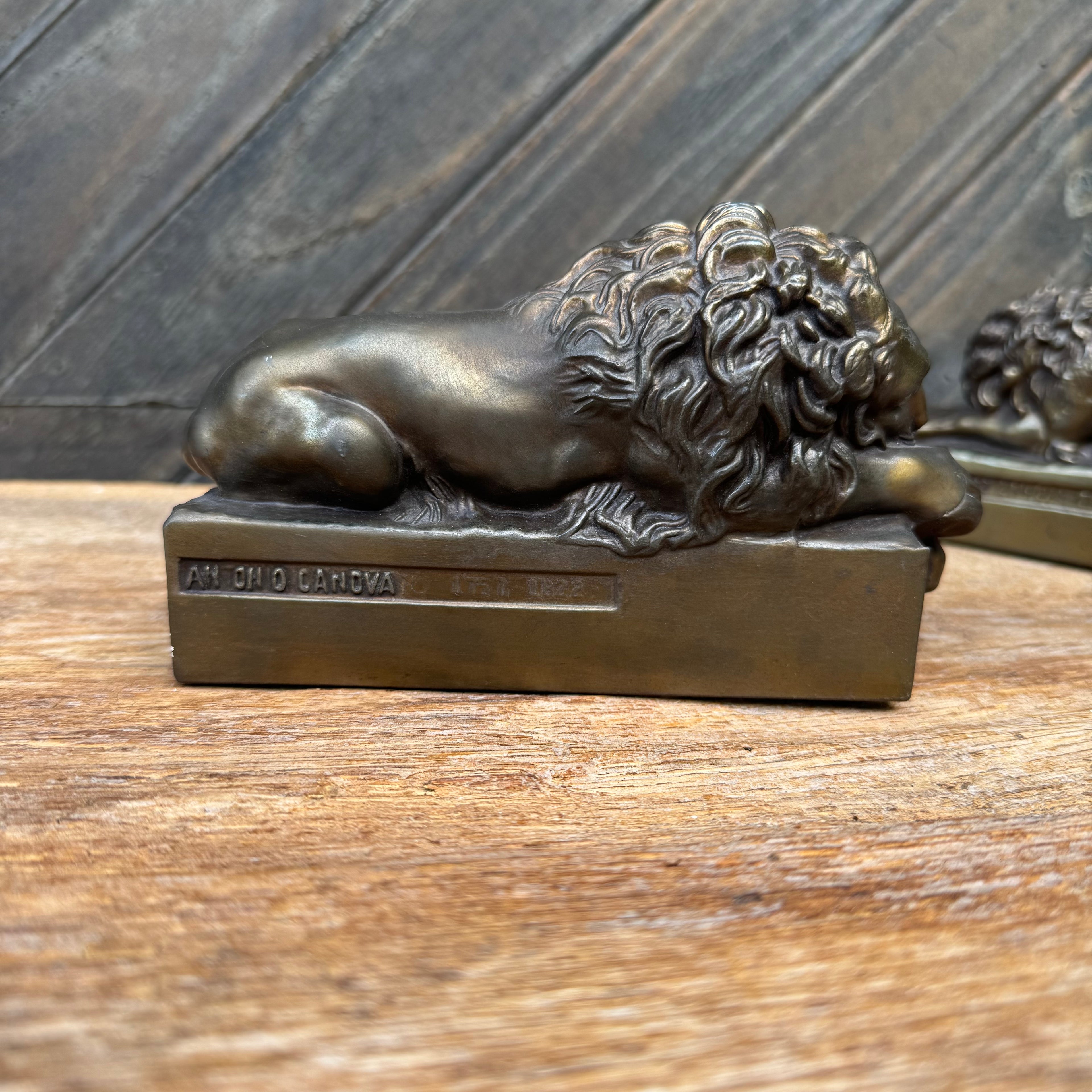 Antique Solid Bronze Canova Lion Bookends