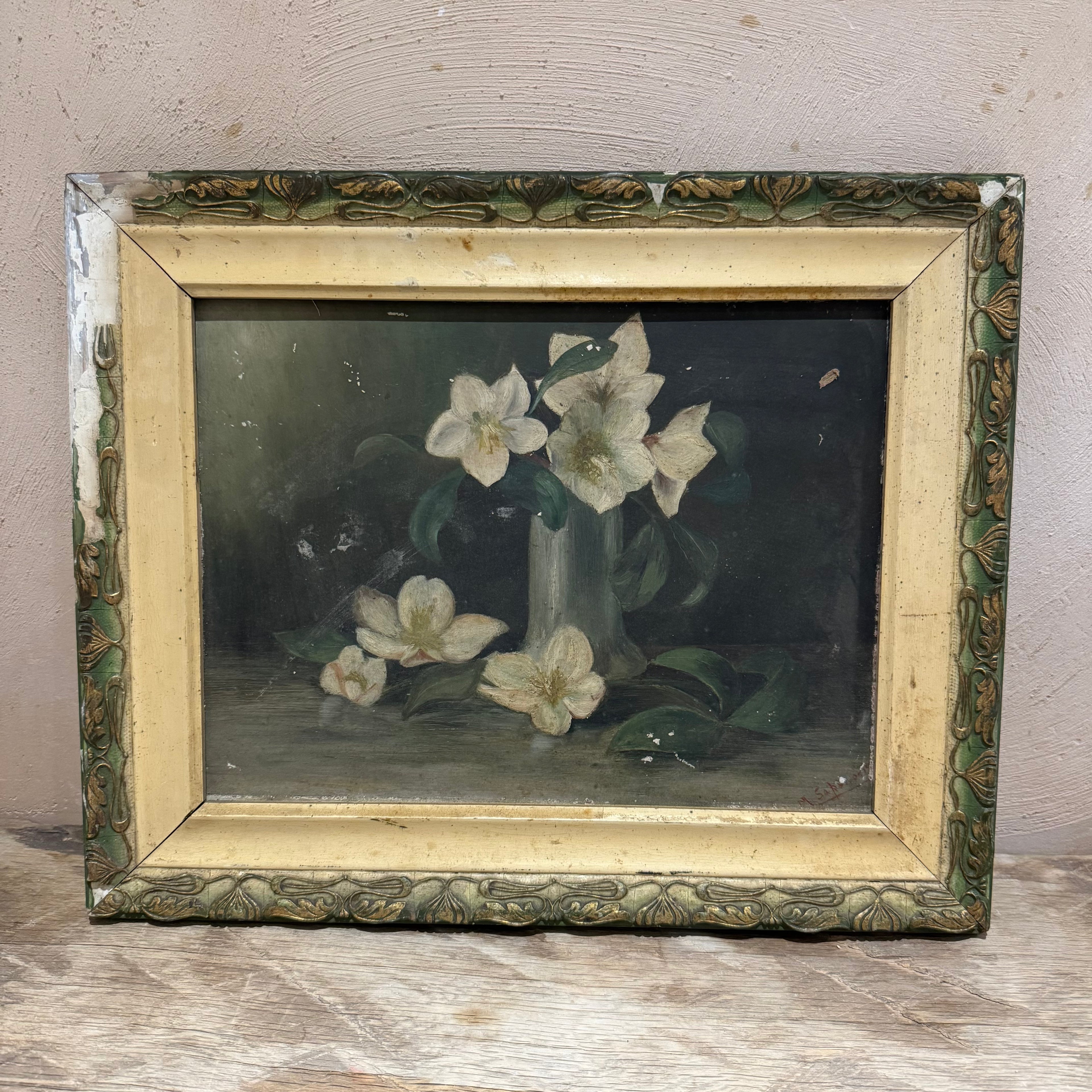 Antique English Hellebore Still Life Painting