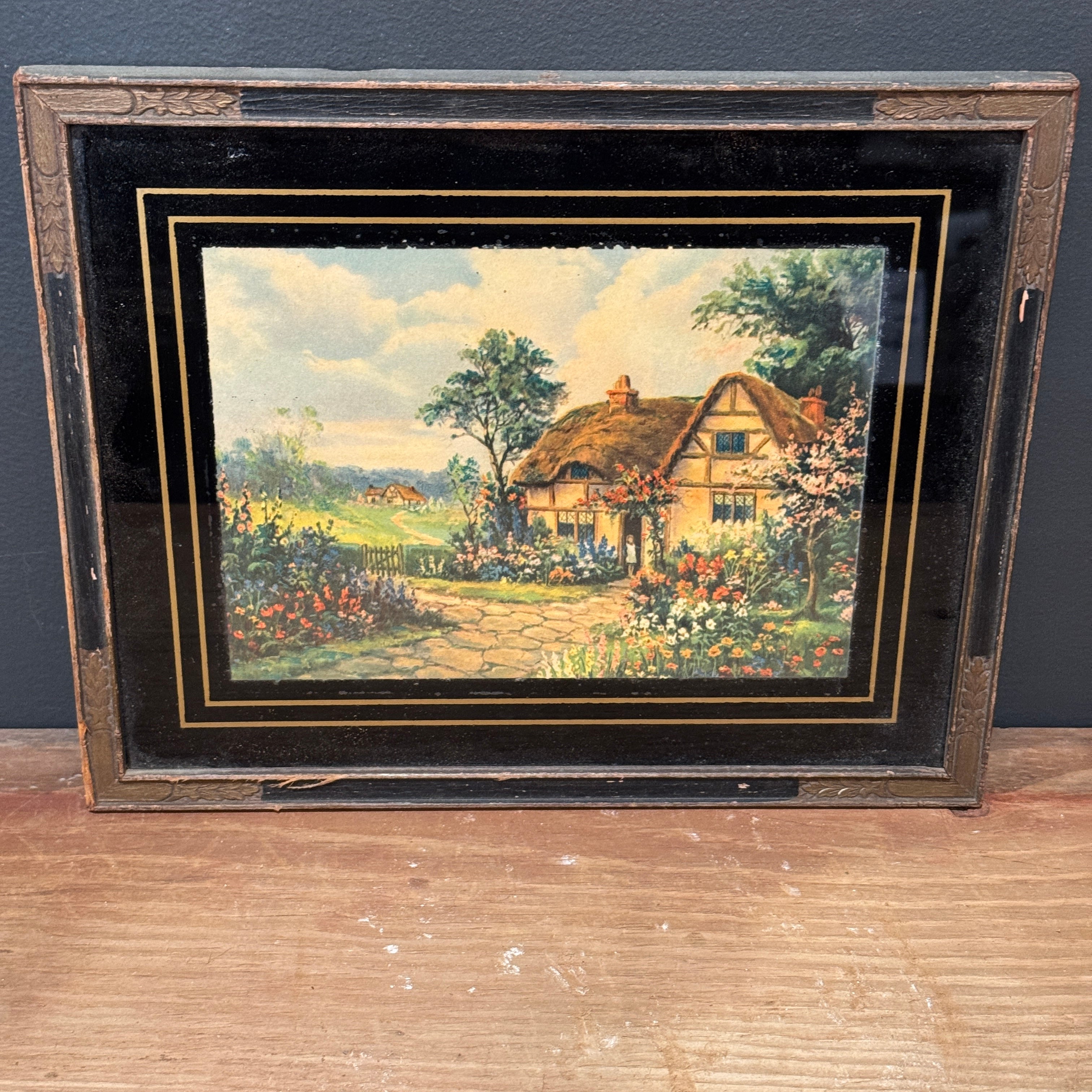 Vintage Lithograph Cottage Print