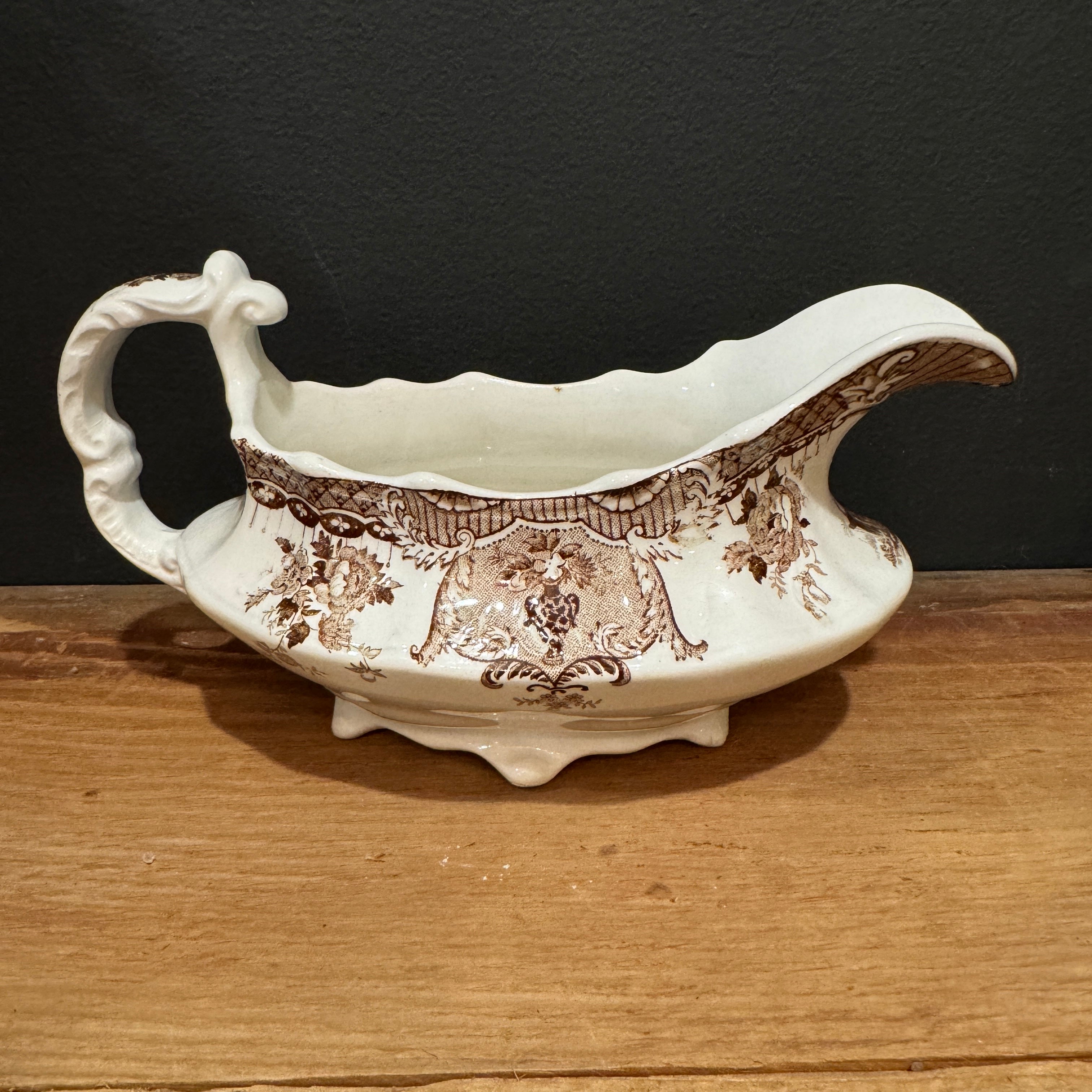 English  Brown Transferware Gravy Pitcher "Raleigh" by Wedgewood