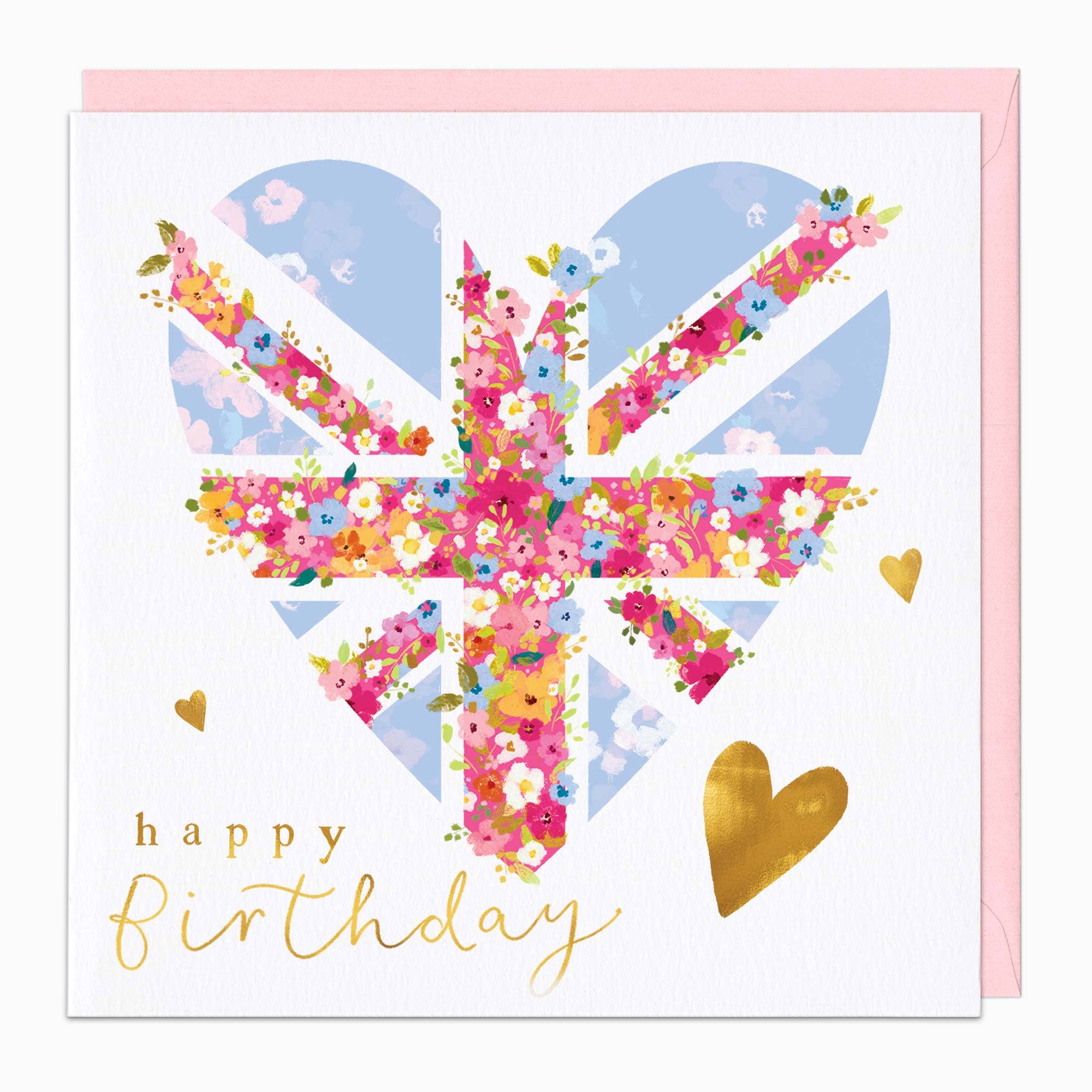 Union Jack Floral Heart Birthday Card