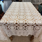 Vintage Italian Hand-Crocheted Lace Tablecloth by Longevity, Naples, 72" x 90"