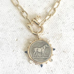 Equestrian Horse Coin Link Necklace