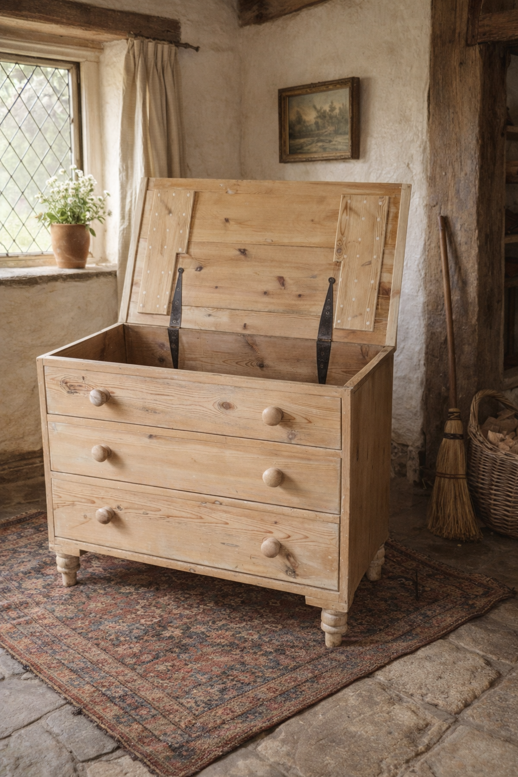Antique English Pine Mule Chest / Blanket Chest