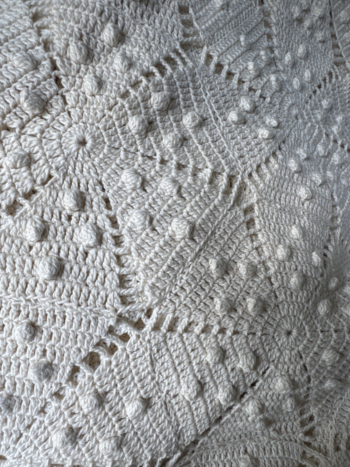 Vintage Hand-Crocheted Popcorn Stitch Bedspread
