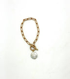 Bracelet Matte Finish Paper Clip Chain w/Freshwater Coin 7”