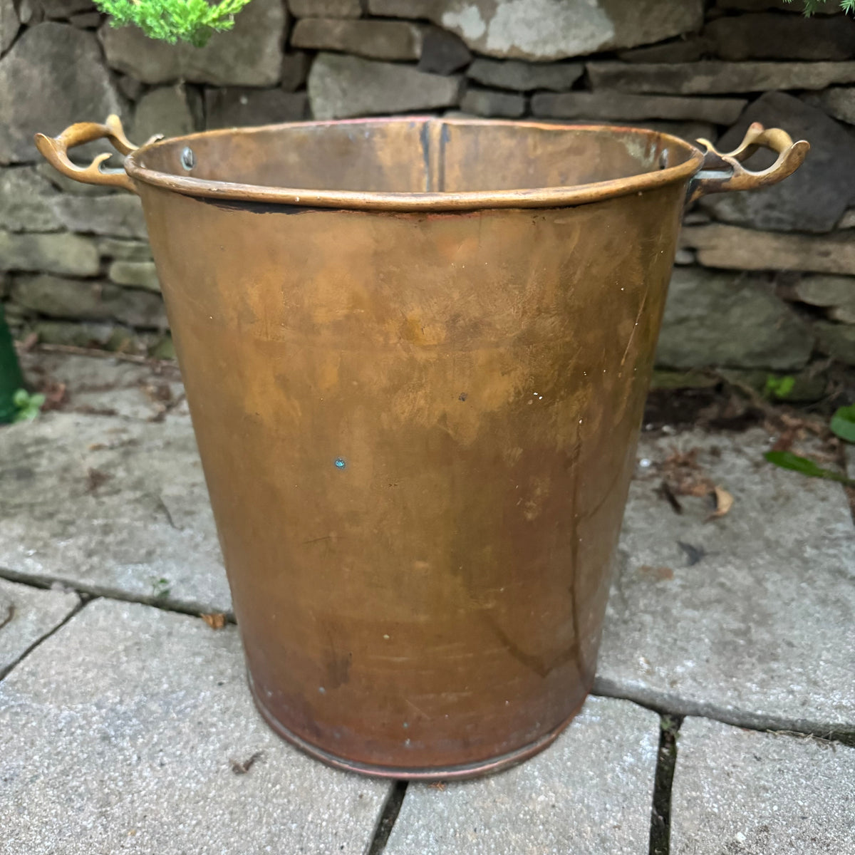Large Vintage Copper Vessel with Brass Handles