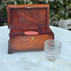 Antique 19th Century English Sarcophagus Tea Caddy - Complete Mahogany Wood Chest with Original Cut-Glass Bowl