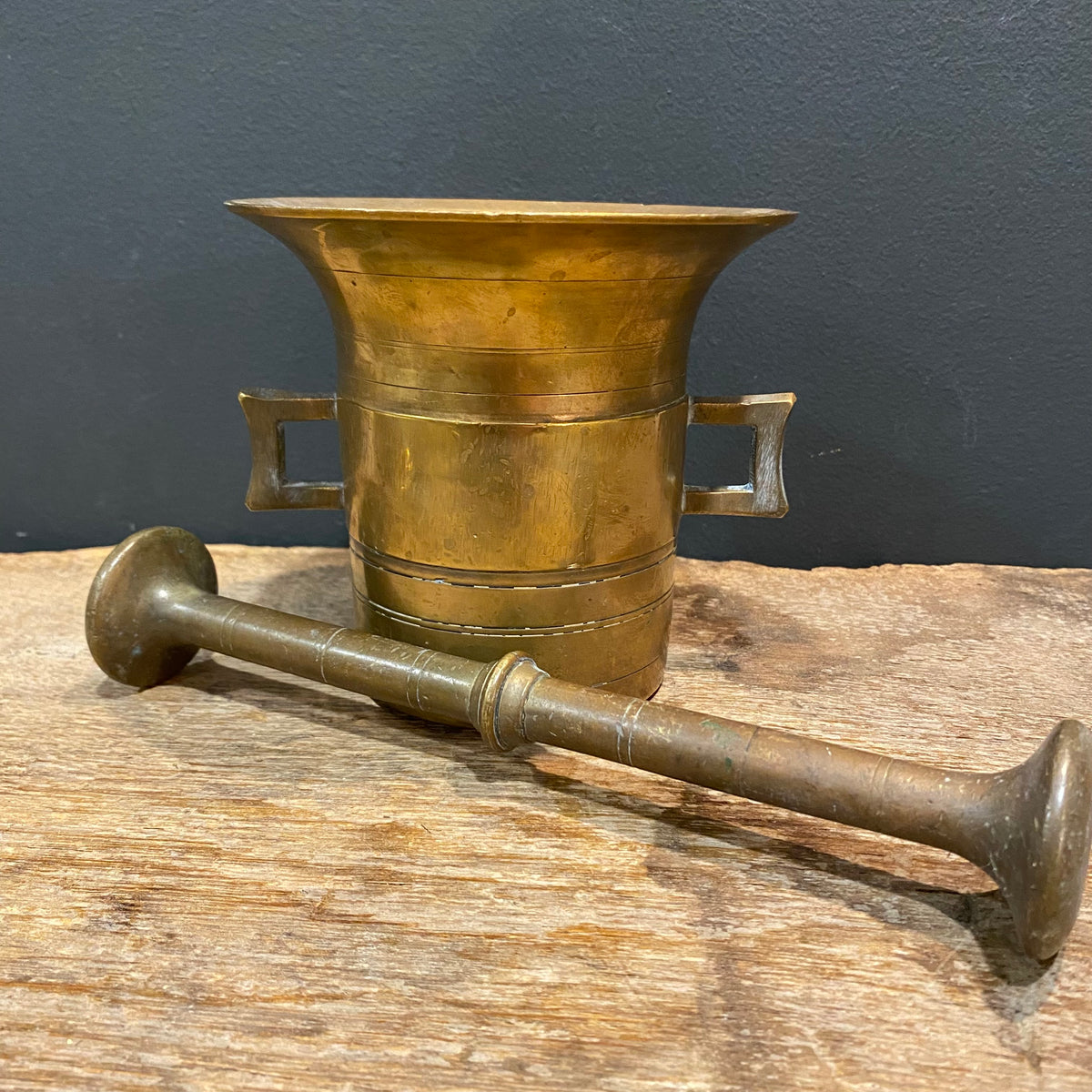 Antique Brass Mortar & Double-Ended Pestle