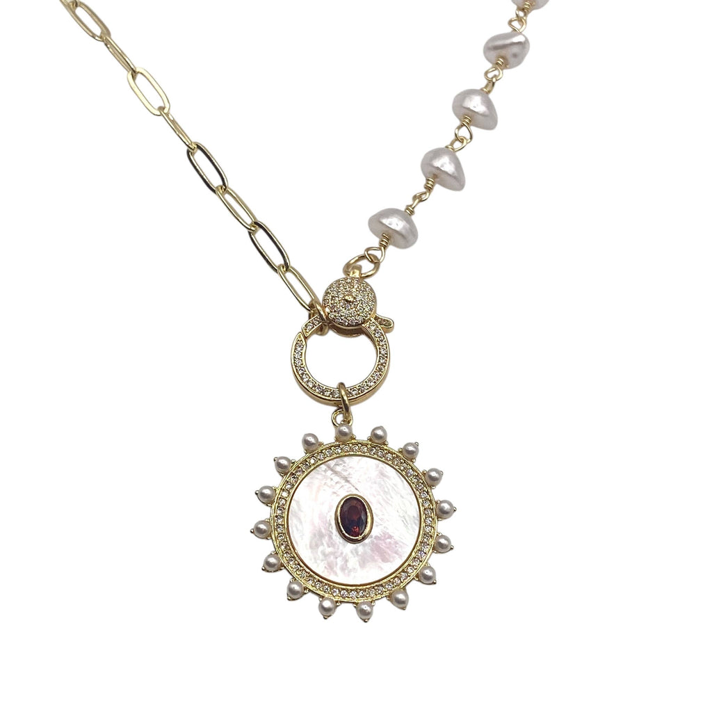 Mother of Pearl Sunburst Pendant Necklace