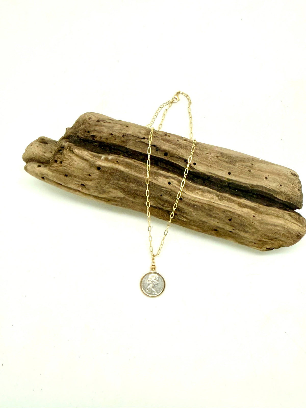 Necklace Queen Elizabeth,Double Sided Bezel,Paper Clip Chain
