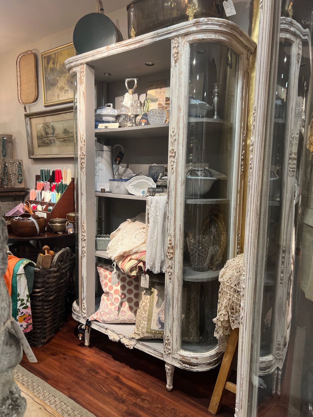 Antique French Curved Glass Cabinet