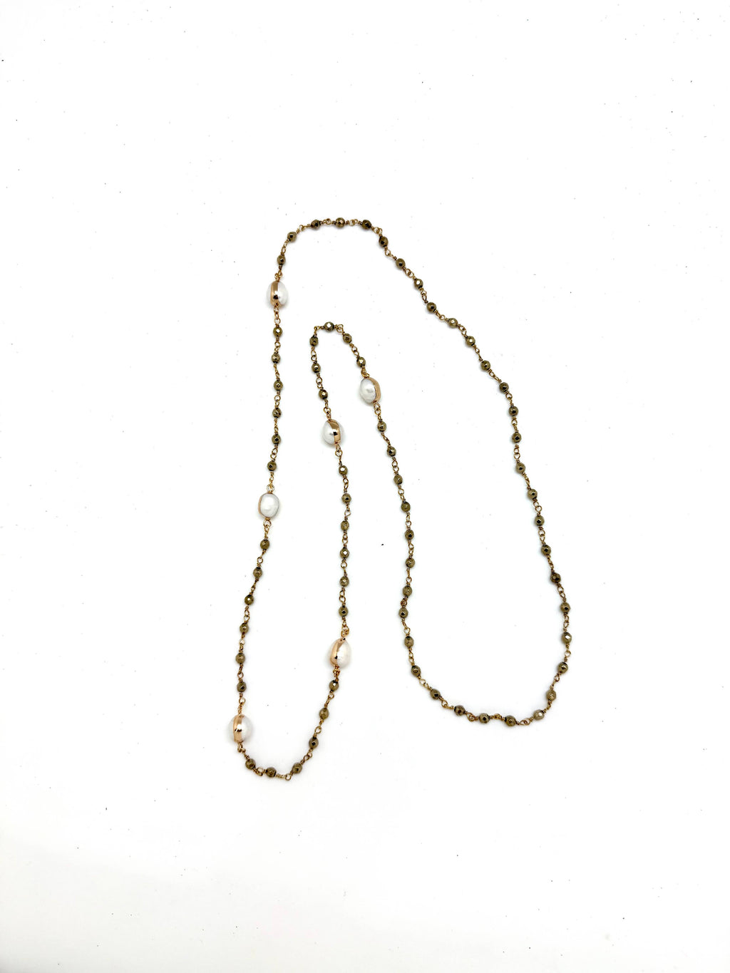Necklace Freshwater Pearls on Pyrite Hematite Bead Chain 32”