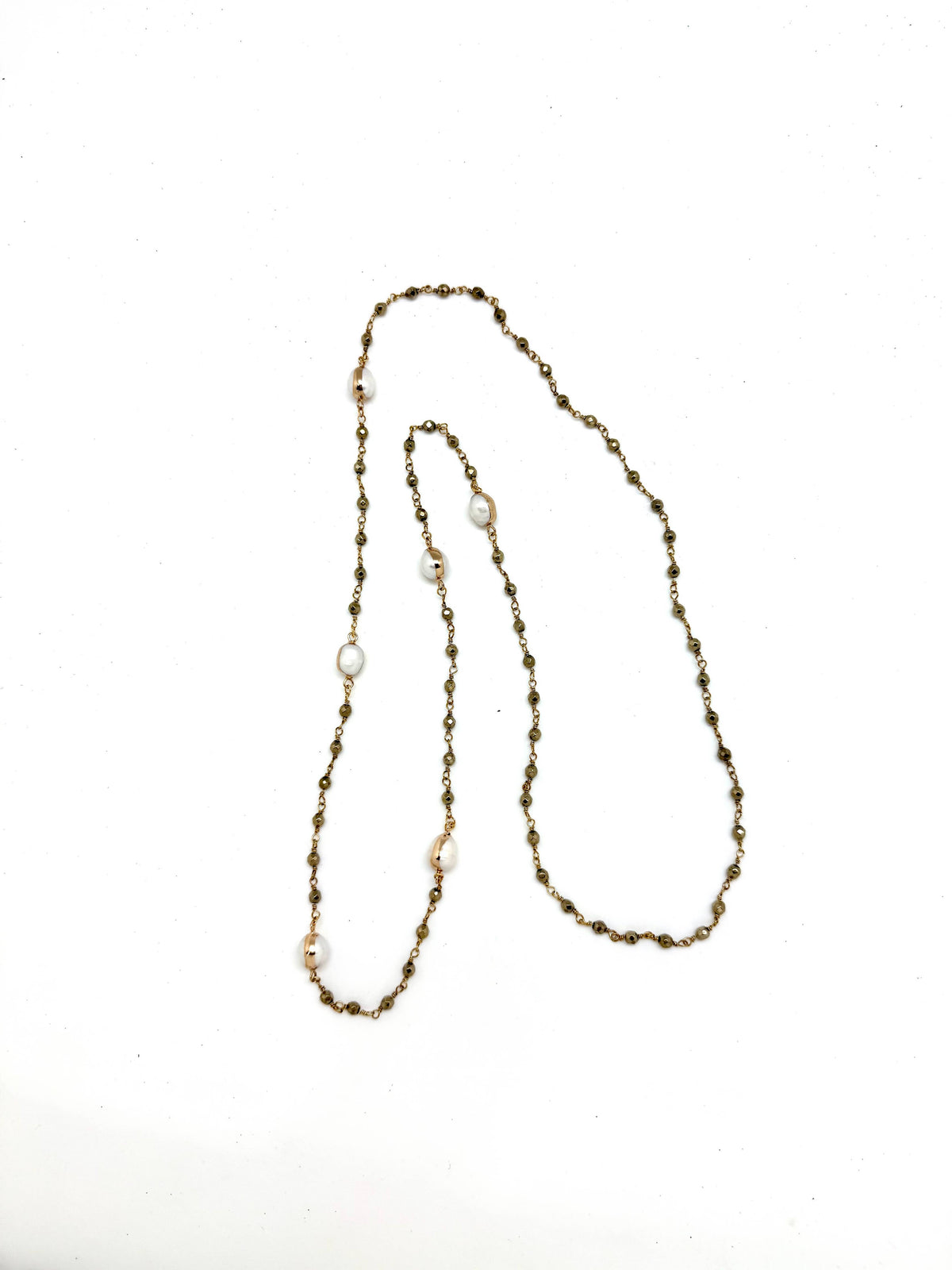 Necklace Freshwater Pearls on Pyrite Hematite Bead Chain 32”