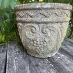 Antique English Carved Stone Garden Planters – Pair with Grape & Vine Motif