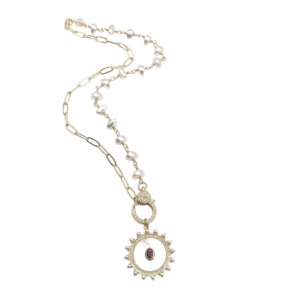 Mother of Pearl Sunburst Pendant Necklace