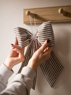 Cream and Brown Gingham Hanging Bow