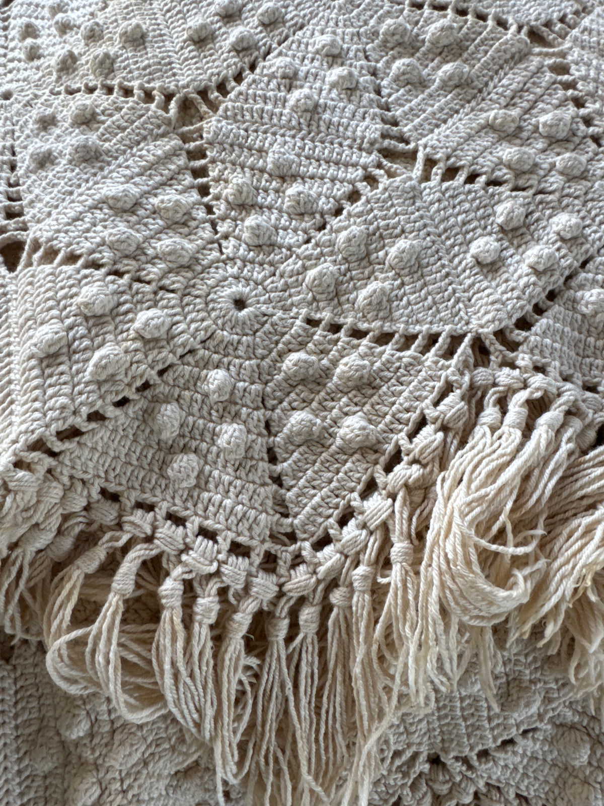 Vintage Hand-Crocheted Popcorn Stitch Bedspread