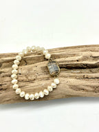 Bracelet Stretch Beveled Cream Glass w/Sq.Beveled Glass Ctr.
