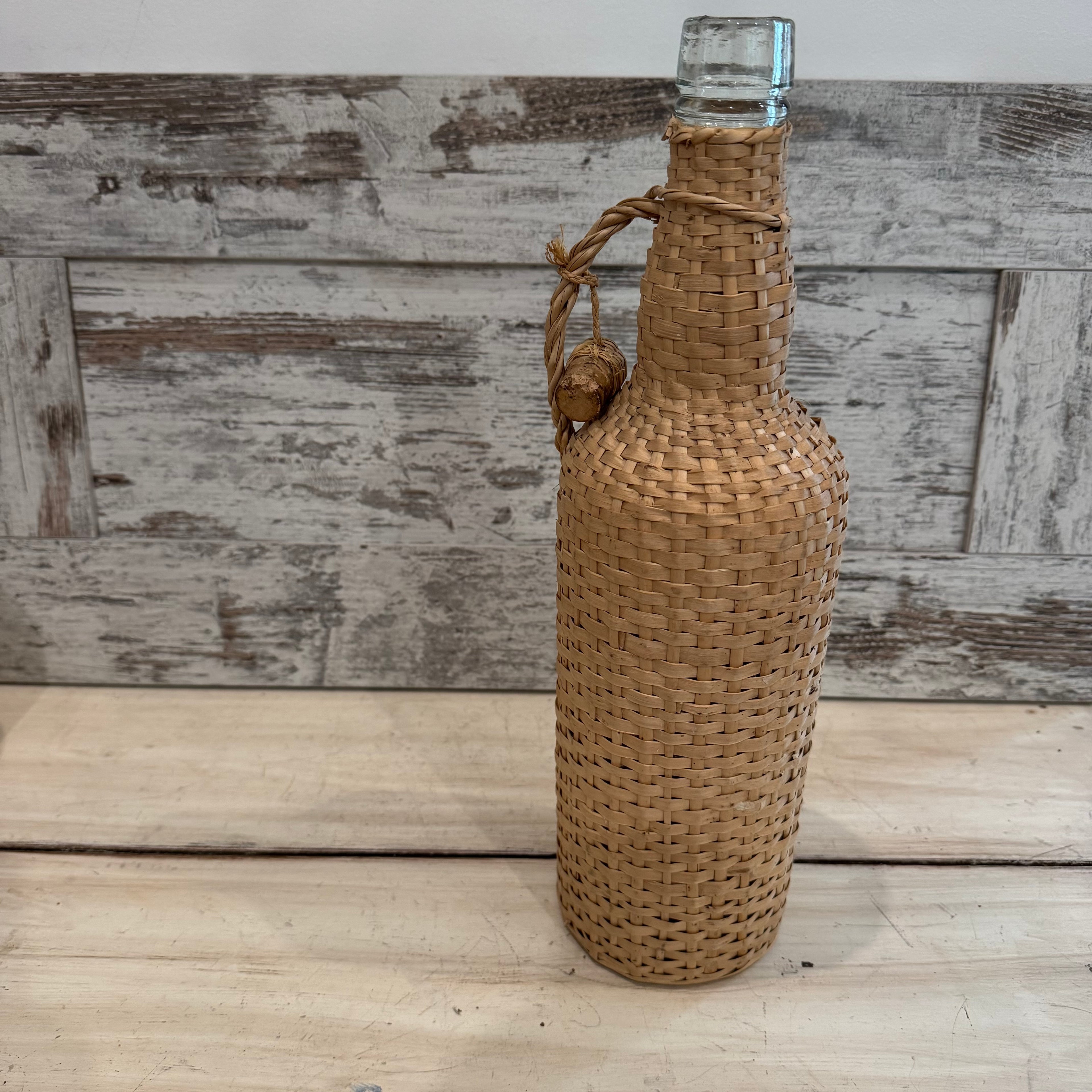 Wicker-Wrapped Glass Bottle with Stopper