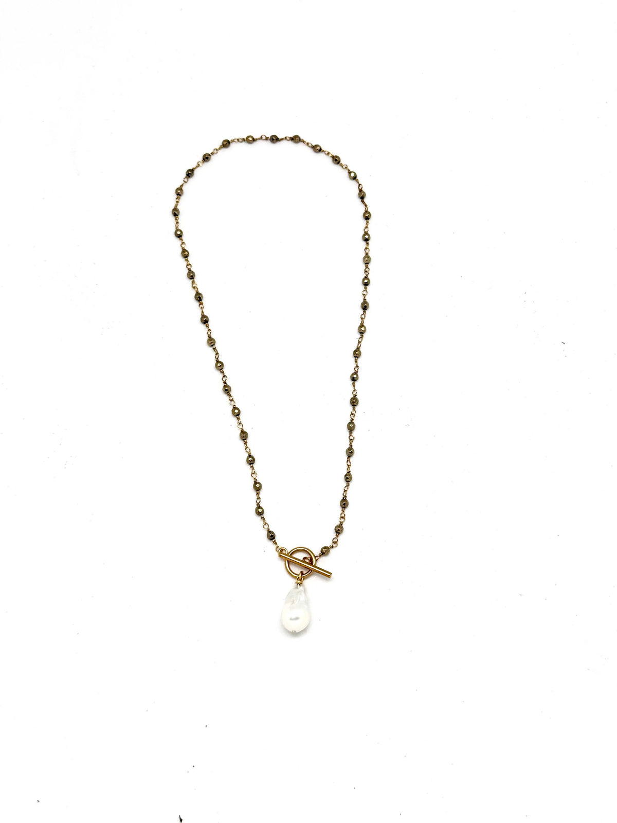 Necklace Baroque Pearl Pyrite Bead Chain 18”w/Gold Toggle 18”