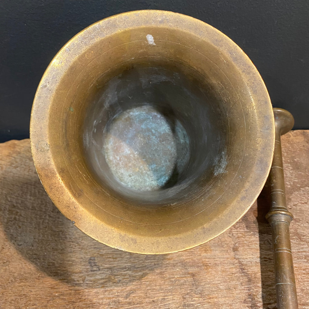Antique Brass Mortar & Double-Ended Pestle