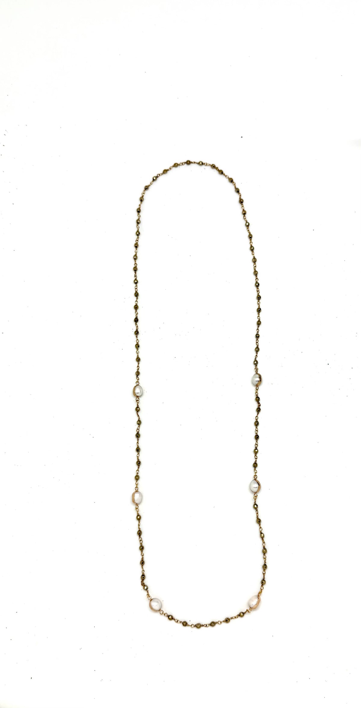 Necklace Freshwater Pearls on Pyrite Hematite Bead Chain 32”