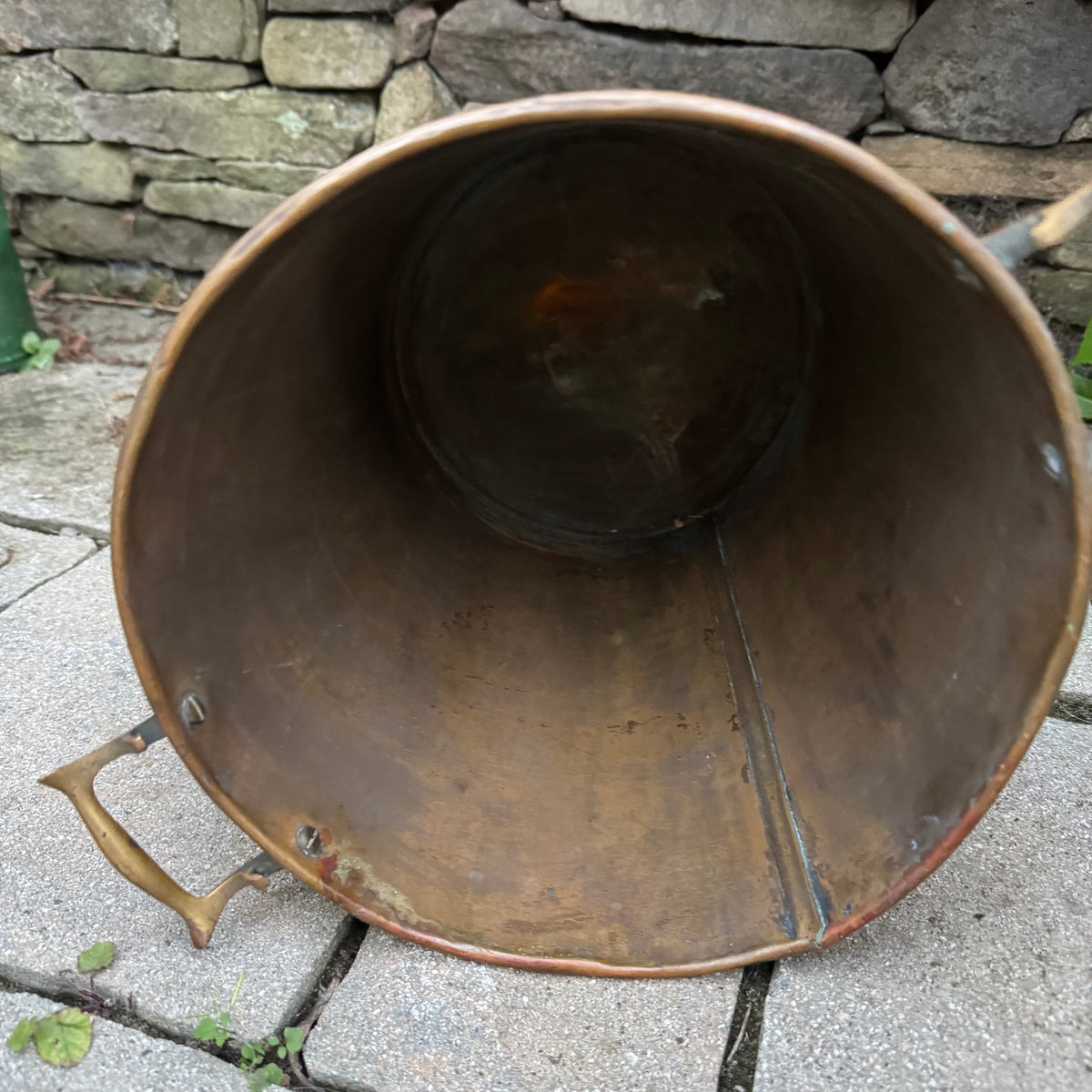 Large Vintage Copper Vessel with Brass Handles