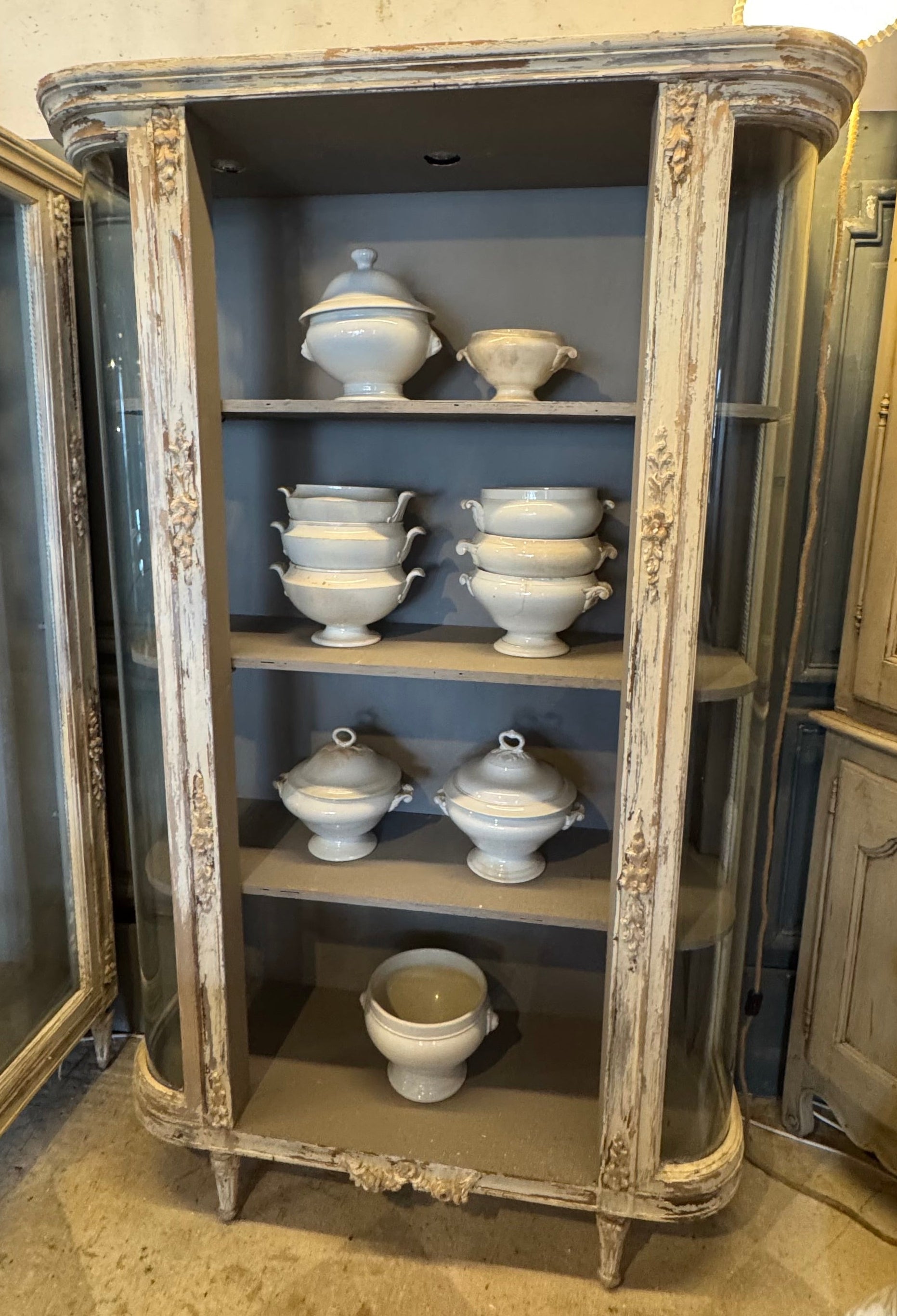 Antique French Curved Glass Cabinet