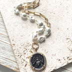 Bee Coin and Vintage Glass Pearl Necklace