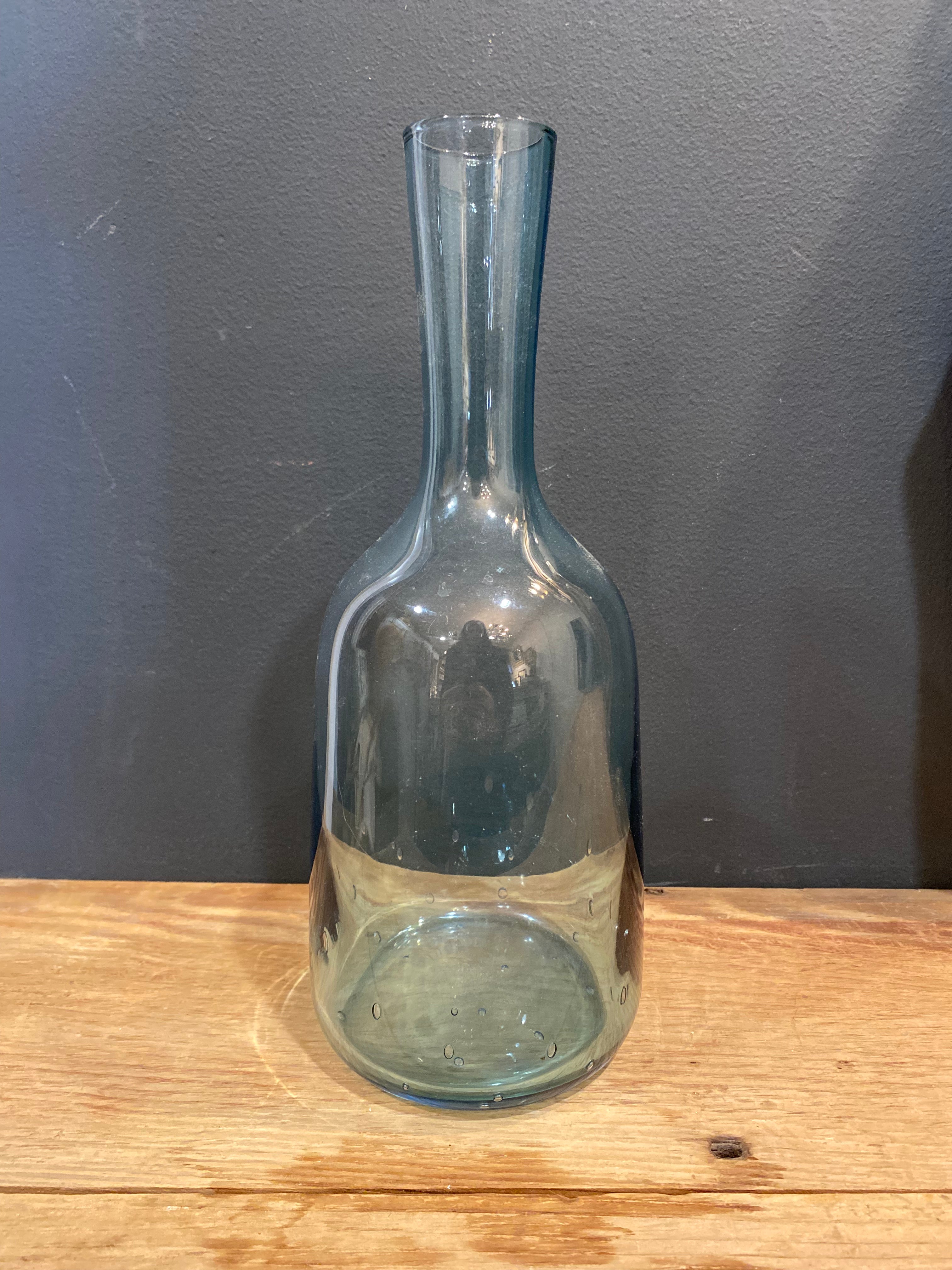 Vintage Handblown Blue Art Glass Bottle Vase