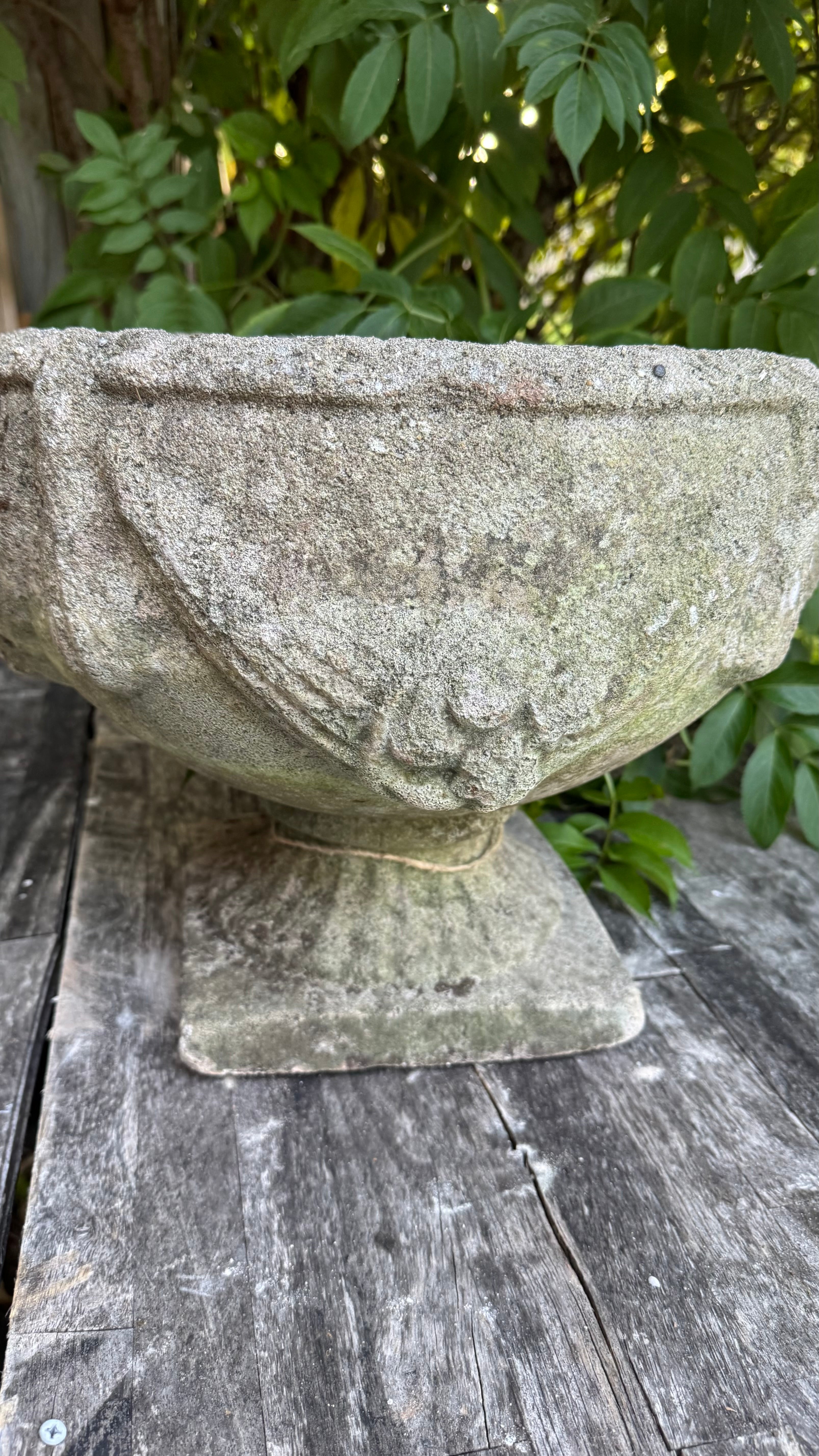 Pair of English Weathered Cast Stone Garden Urns