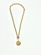 Necklace French Coin Vintage StainlessSteel GoldChain 18”