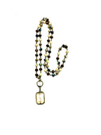 Vintage Style Multi Bead Necklace w/Rectangle Bevelled Drop 30”