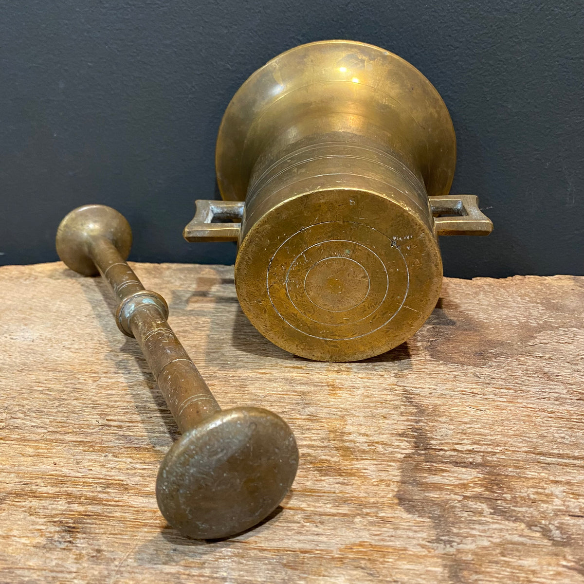 Antique Brass Mortar & Double-Ended Pestle