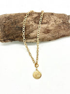 Necklace French Coin Vintage StainlessSteel GoldChain 18”