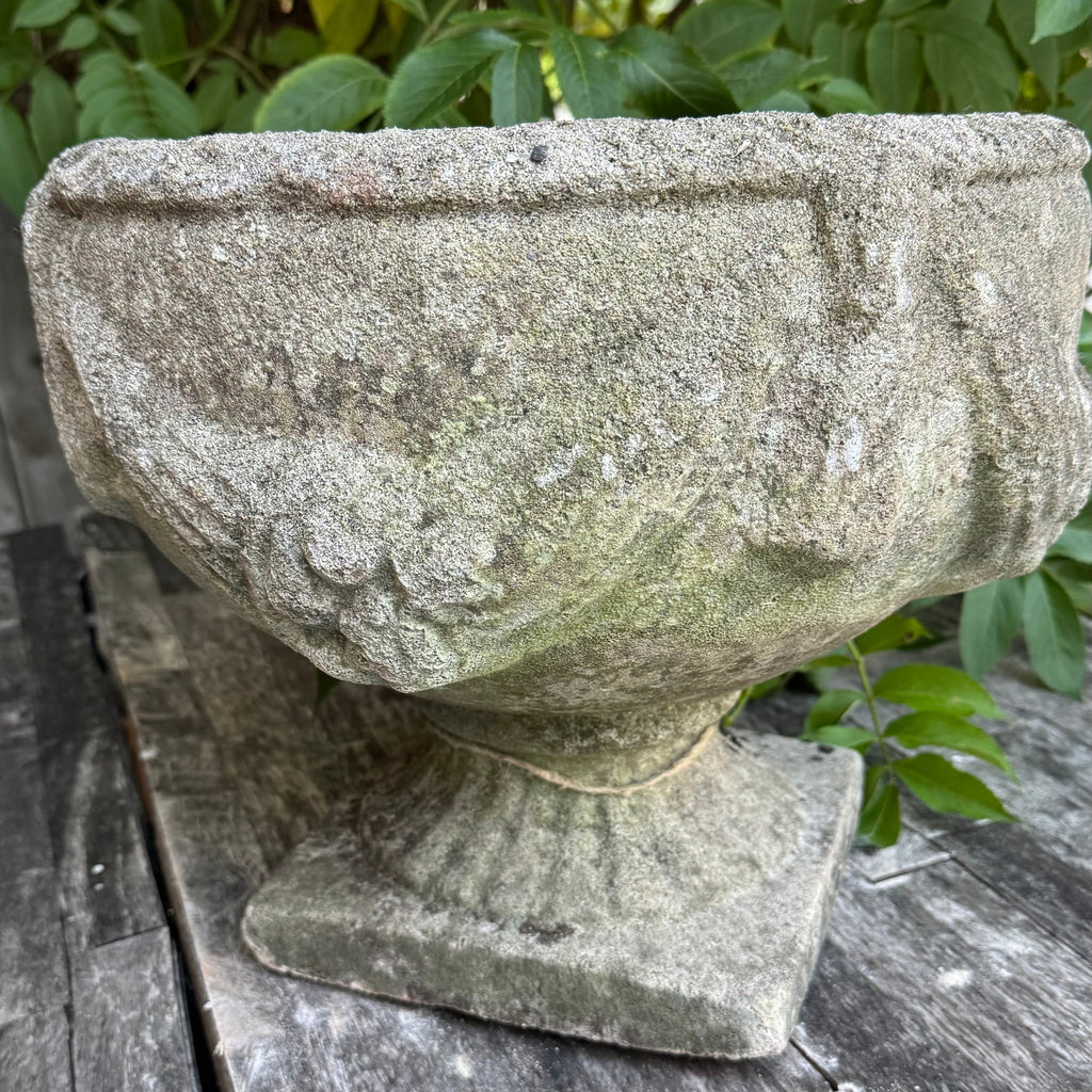 Pair of English Weathered Cast Stone Garden Urns