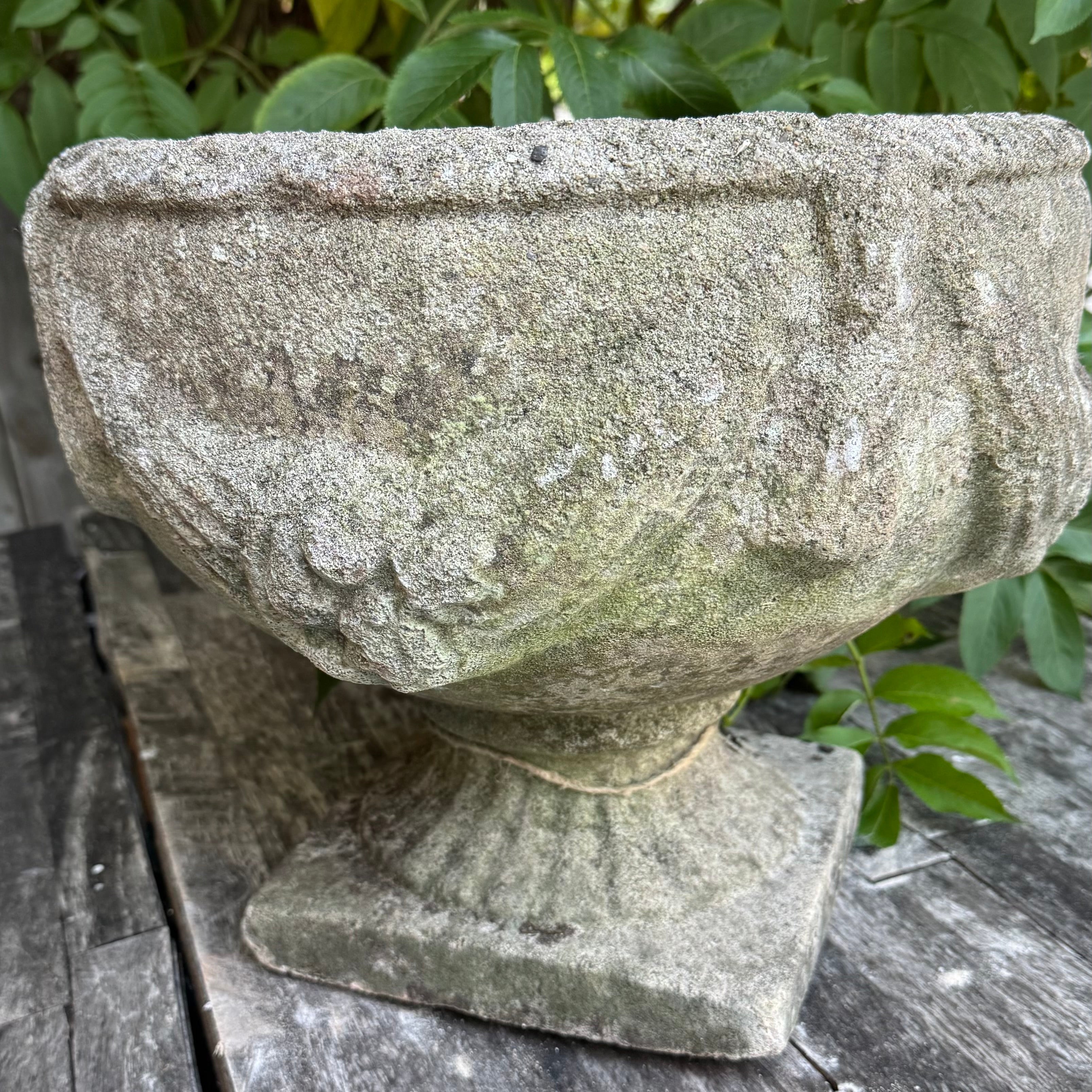Pair of English Weathered Cast Stone Garden Urns