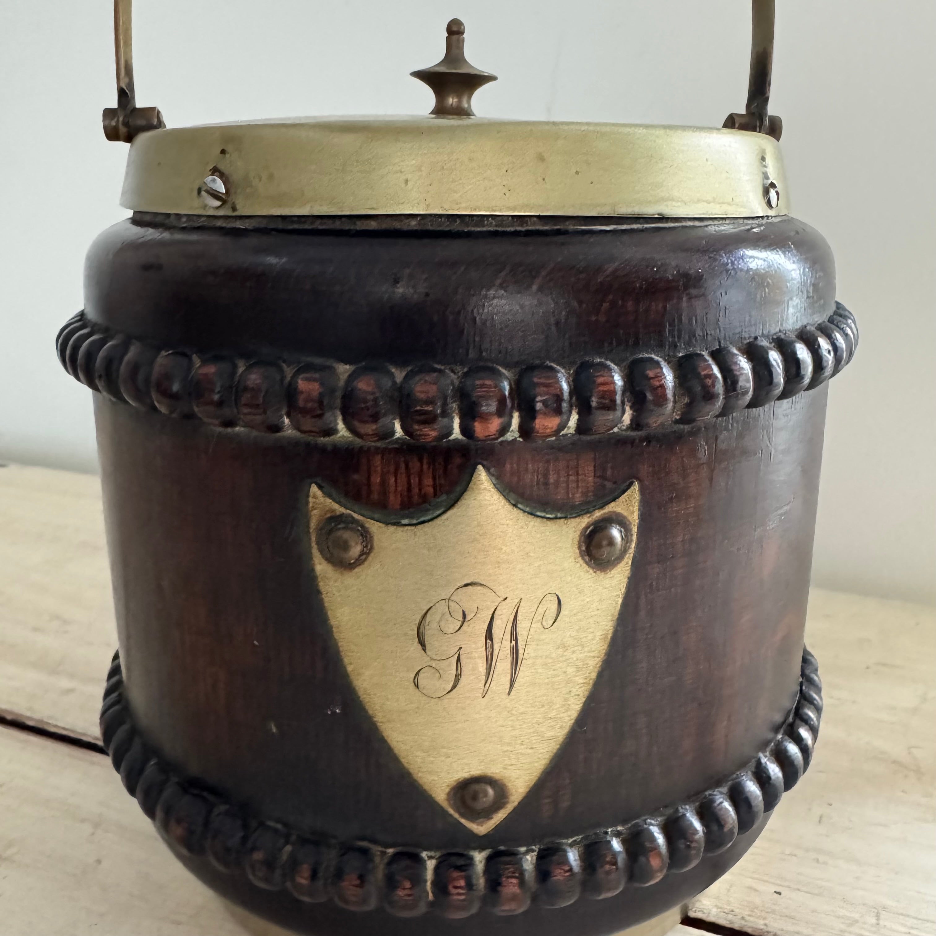 English Biscuit Barrel with G.W Crest