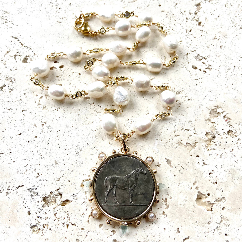Silver Equestrian Horse Coin Necklace