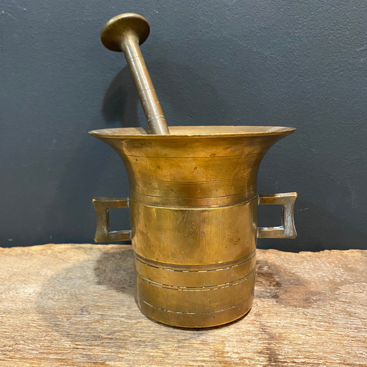 Antique Brass Mortar & Double-Ended Pestle